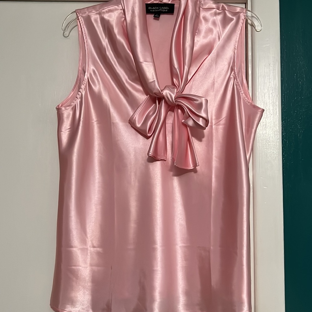 EUC Pink Bow Tie Detail Sleeveless Blouse Black Label by Evan Picone Size L